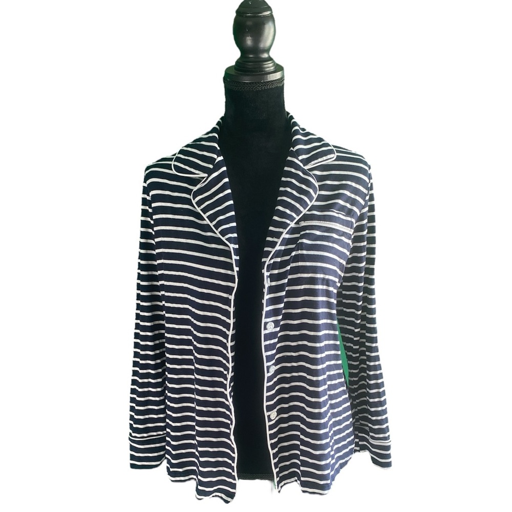 Ekouaer Women’s Medium Navy Blue White Striped Pajama Shirt
